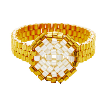 Anillo Diamantes 1 Redondo Dorado Ajustable Perla